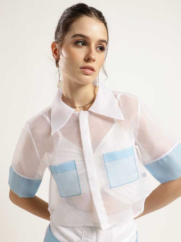 Crystal Elegance Sheer Organza Short Shirt