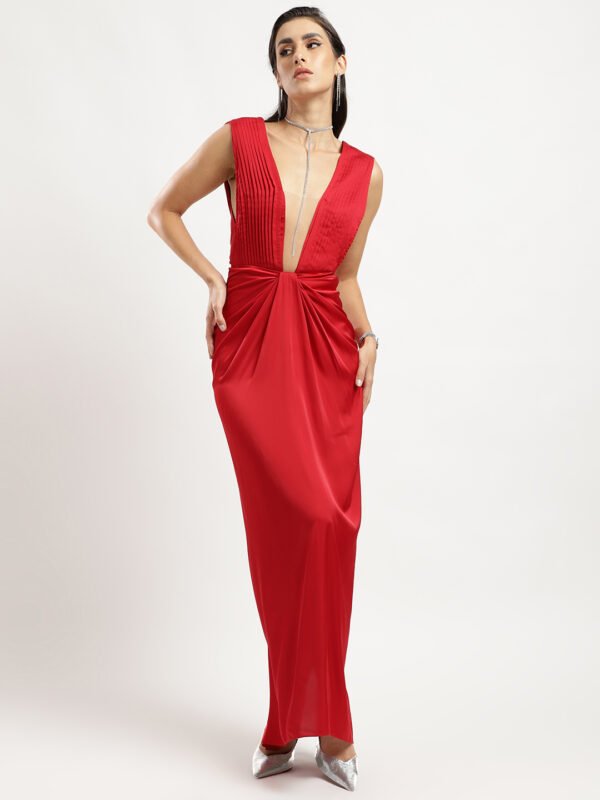 Crimson Elegance Drape Gown